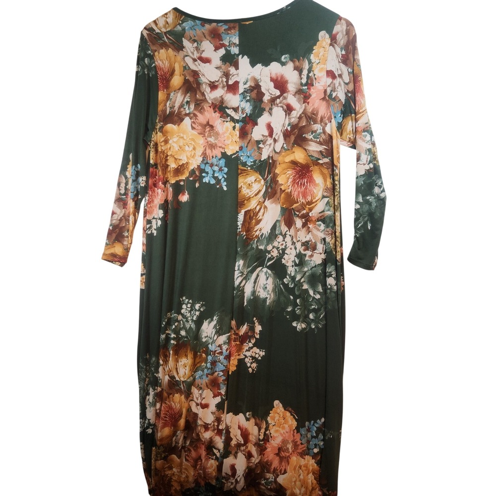 Bellamie Forest Green Floral High-Low Dress 3/4 Sleeve Round Neck Party Gown - Picture 6 of 6
